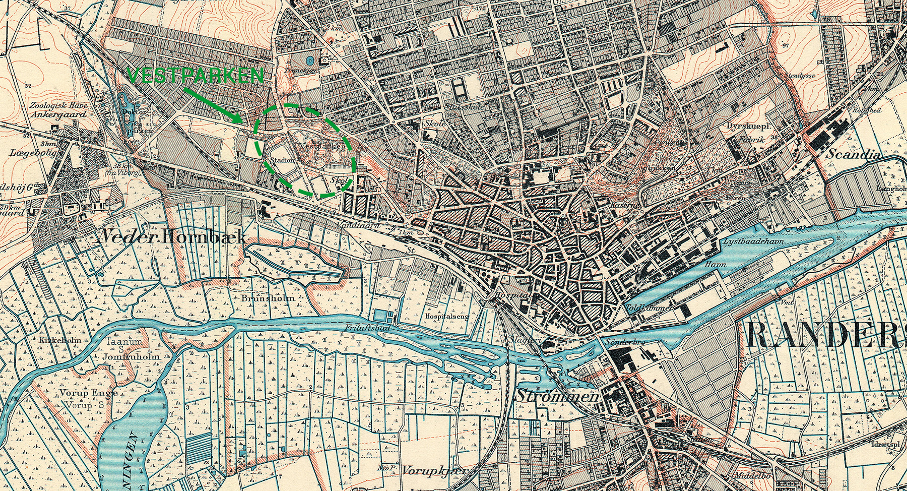 Kort over Vestbyen, Randers 1942