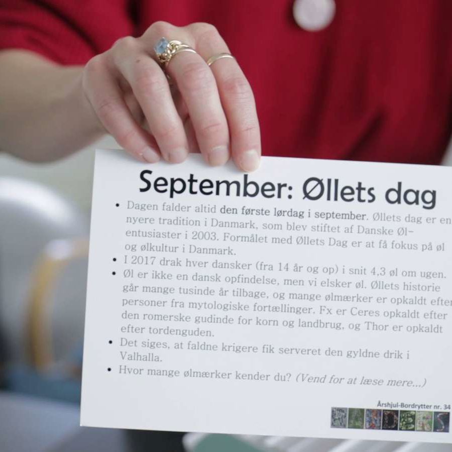 Kort fra mærkedagkasse som beskriver øllets dag